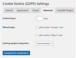 Backend du plugin wordpress de LUCKY WP COOKIE(GDPR)