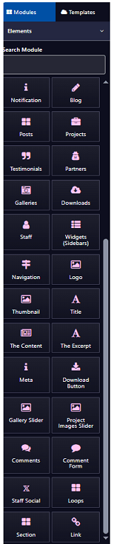 Bas du constructeur de page Live Composer
