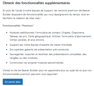 Les fonctions supplémentaires payantes Beaver builder